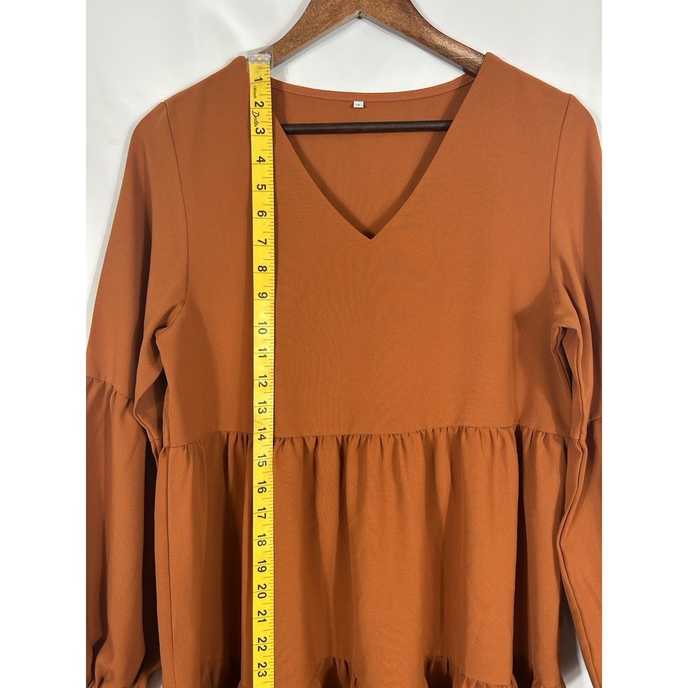 Womens Oversized Smocked Puff Sleeve Dress Size S Cottagecore Boho Tiered Earthy - Picture 8 of 11